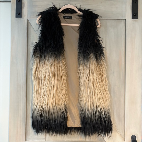 Anna Grace Tops - Anna Grace Black and Tan Faux Fur Vest